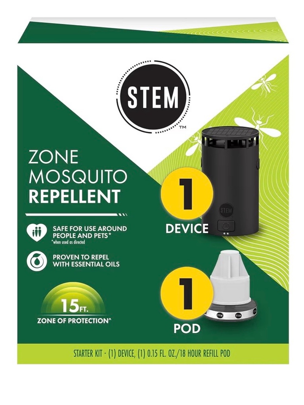 STEM Zone Mosquito Repellent Outdoor Device, Rechargeable Solar USB-C + 18Hr Pod